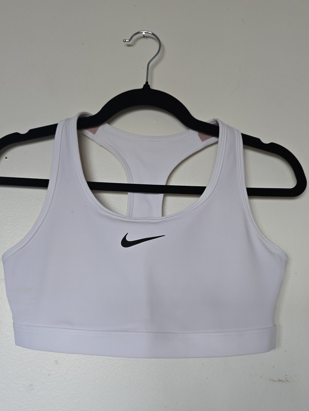 Nike White Racerback Dri-FIT Sports Bra with Black Swoosh